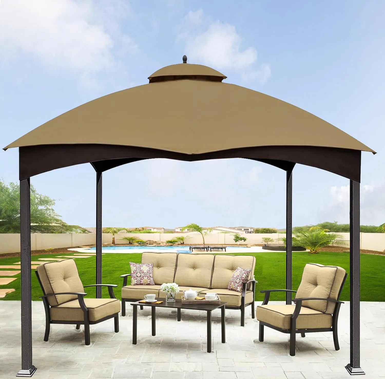 SCOCANOPY Replacement Top for Lowe's Allen Roth 10X12 Gazebo Model #GF-12S004B-1/#GF-12S004BTO (Khaki)