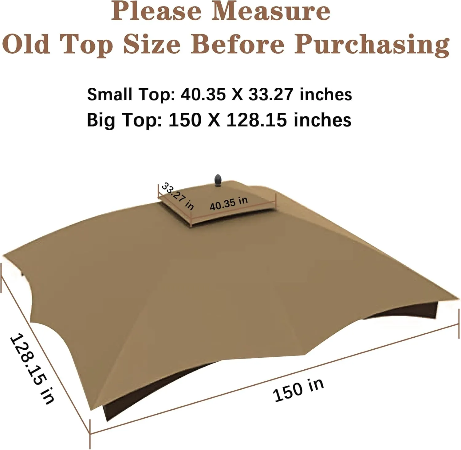 SCOCANOPY Replacement Top for Lowe's Allen Roth 10X12 Gazebo Model #GF-12S004B-1/#GF-12S004BTO (Khaki)