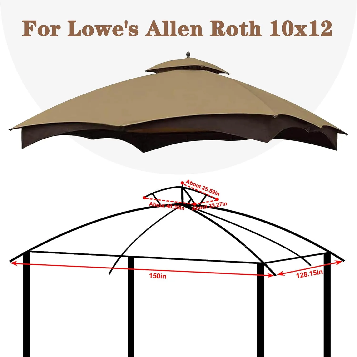 SCOCANOPY Replacement Top for Lowe's Allen Roth 10X12 Gazebo Model #GF-12S004B-1/#GF-12S004BTO (Khaki)