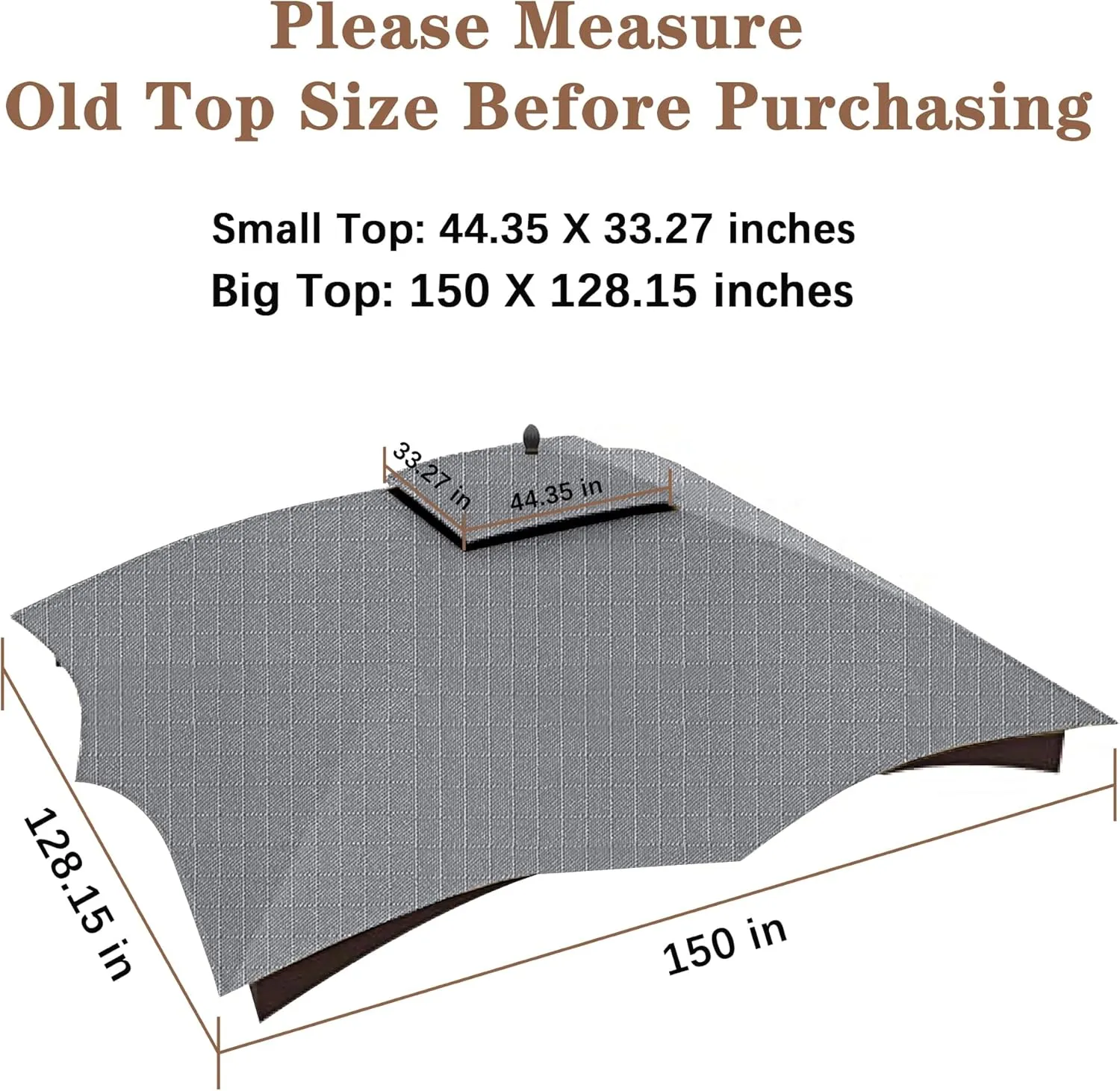 SCOCANOPY Replacement Top for The Lowe's Gazebo Model #GF-12S004B-1 / GF-12S004BTO (Grey Ripstop)