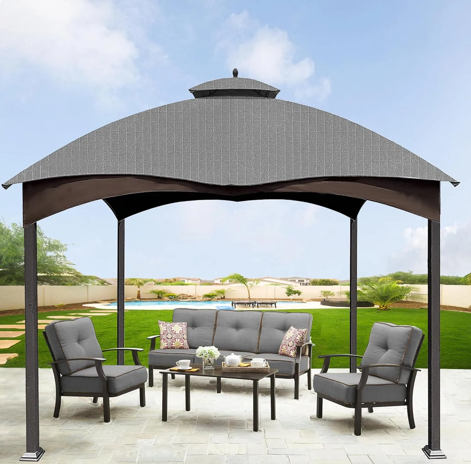 SCOCANOPY Replacement Top for The Lowe's Gazebo Model #GF-12S004B-1 / GF-12S004BTO (Grey Ripstop)