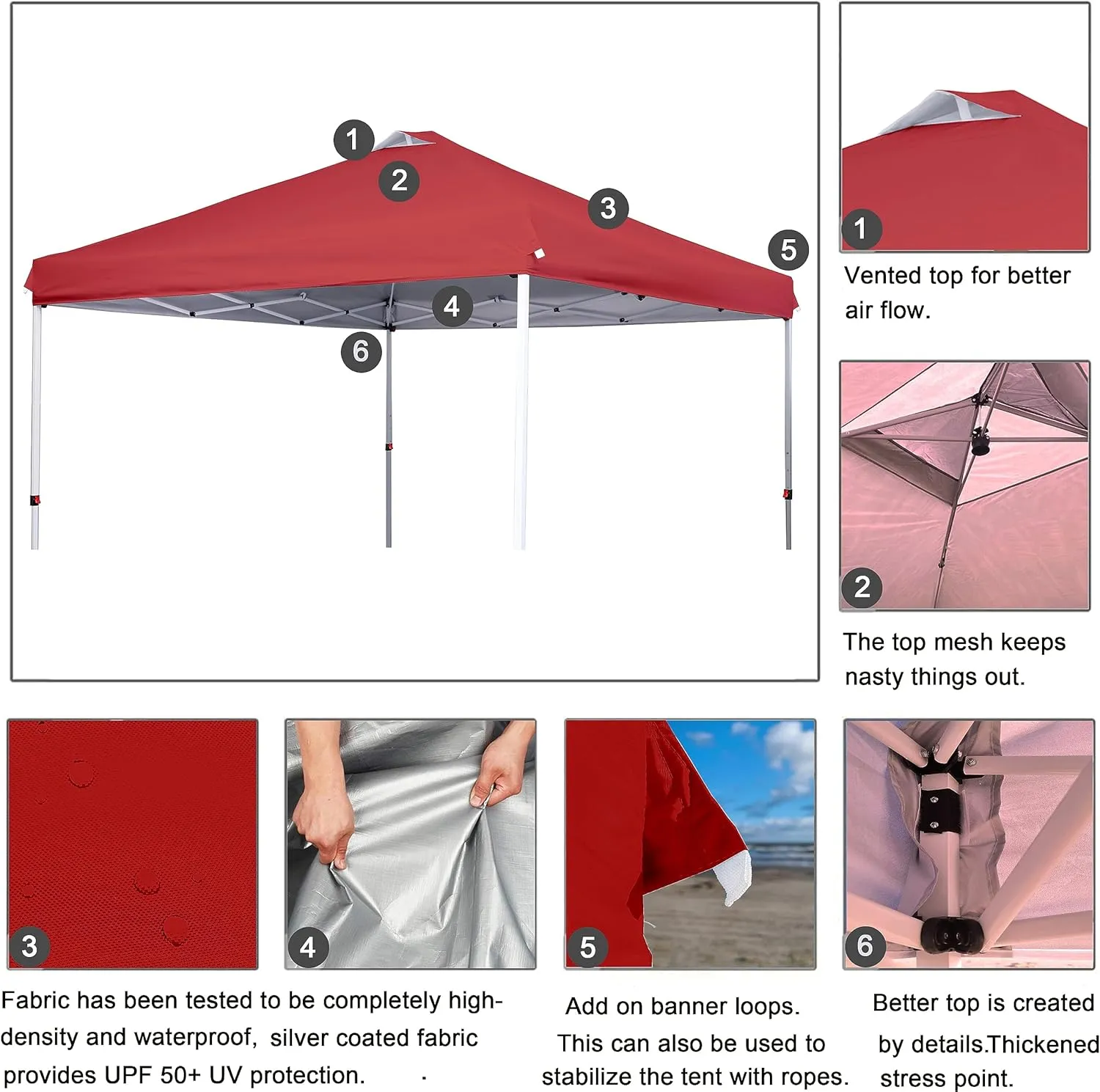 SCOCANOPY Replacement Top with Air Vent for 10x10 Canopy Frame, Canopy Cover ONLY, (Red)