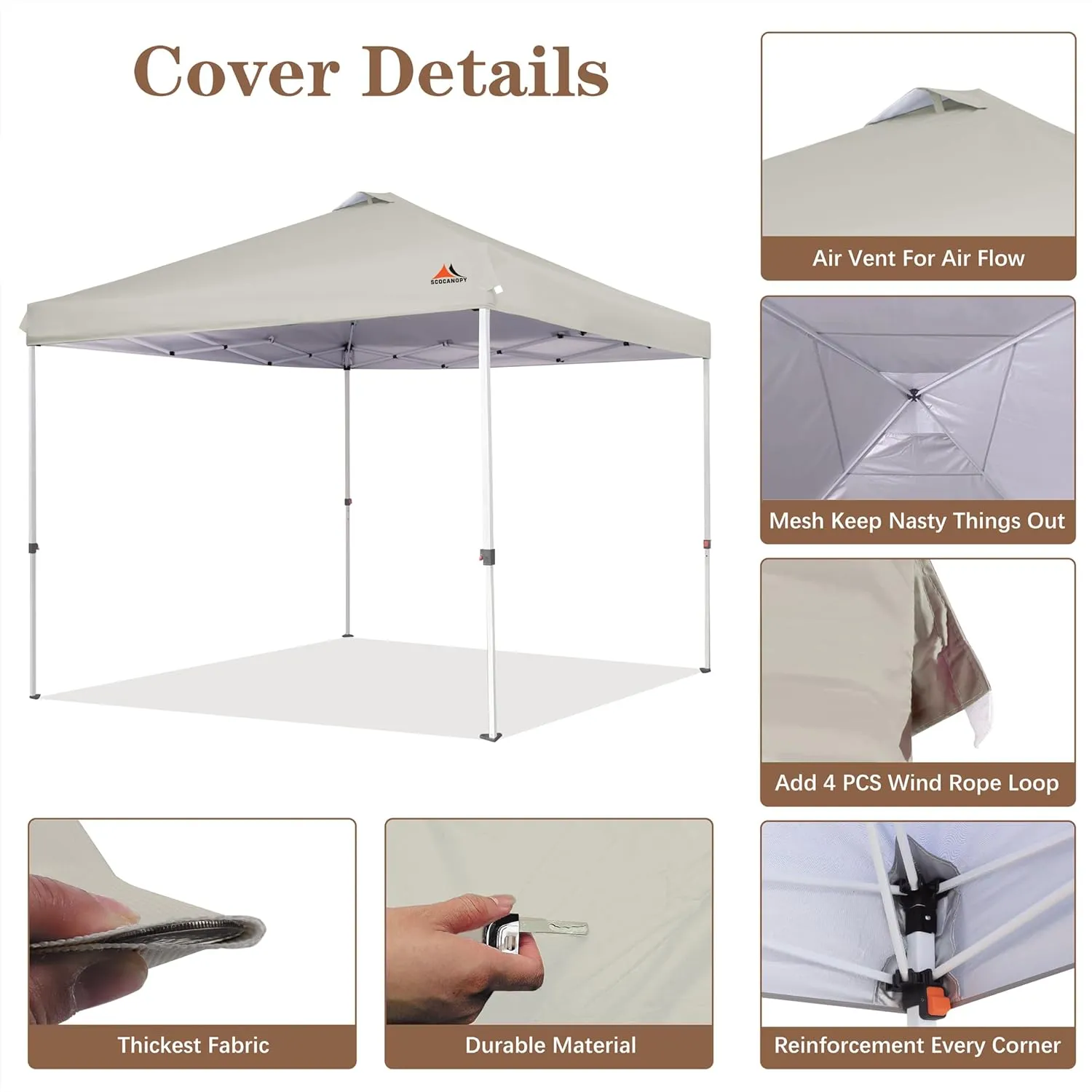 SCOCANOPY Replacement Top with Air Vent for 12x12 Canopy Frame, Canopy Cover ONLY, (Beige)