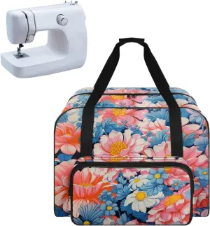 Sewing Machine Carrying Case Portable Sewing Machine Handbag Padded Storage Cover Carrying Case with Pockets and Handles for Standard Sewing Machine Blooming Flowers