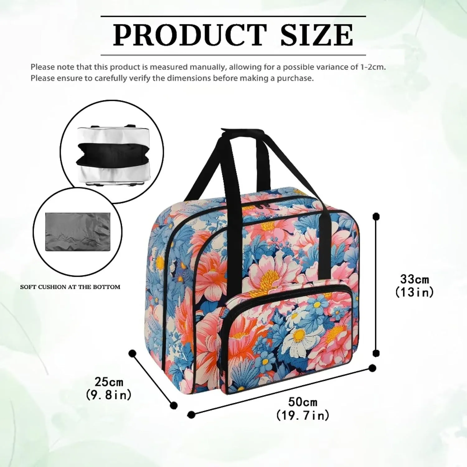 Sewing Machine Carrying Case Portable Sewing Machine Handbag Padded Storage Cover Carrying Case with Pockets and Handles for Standard Sewing Machine Blooming Flowers