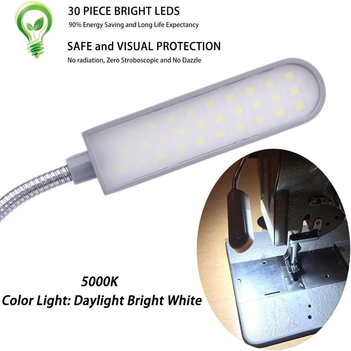 Sewing Machine Light LED Magnetic Work Light Lamp 30LED 6W Multifunctional Flexible Gooseneck Sewing Lamp with Magnetic Base for Workbench Lathe Drill Press Silver 3Pack