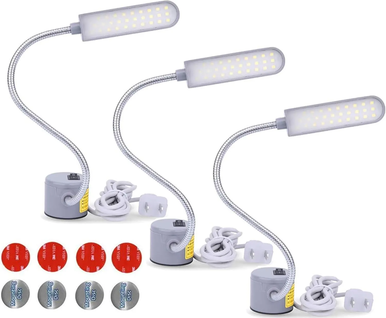 Sewing Machine Light LED Magnetic Work Light Lamp 30LED 6W Multifunctional Flexible Gooseneck Sewing Lamp with Magnetic Base for Workbench Lathe Drill Press Silver 3Pack