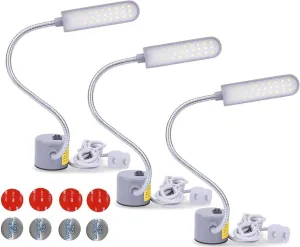 Sewing Machine Light LED Magnetic Work Light Lamp 30LED 6W Multifunctional Flexible Gooseneck Sewing Lamp with Magnetic Base for Workbench Lathe Drill Press Silver 3Pack