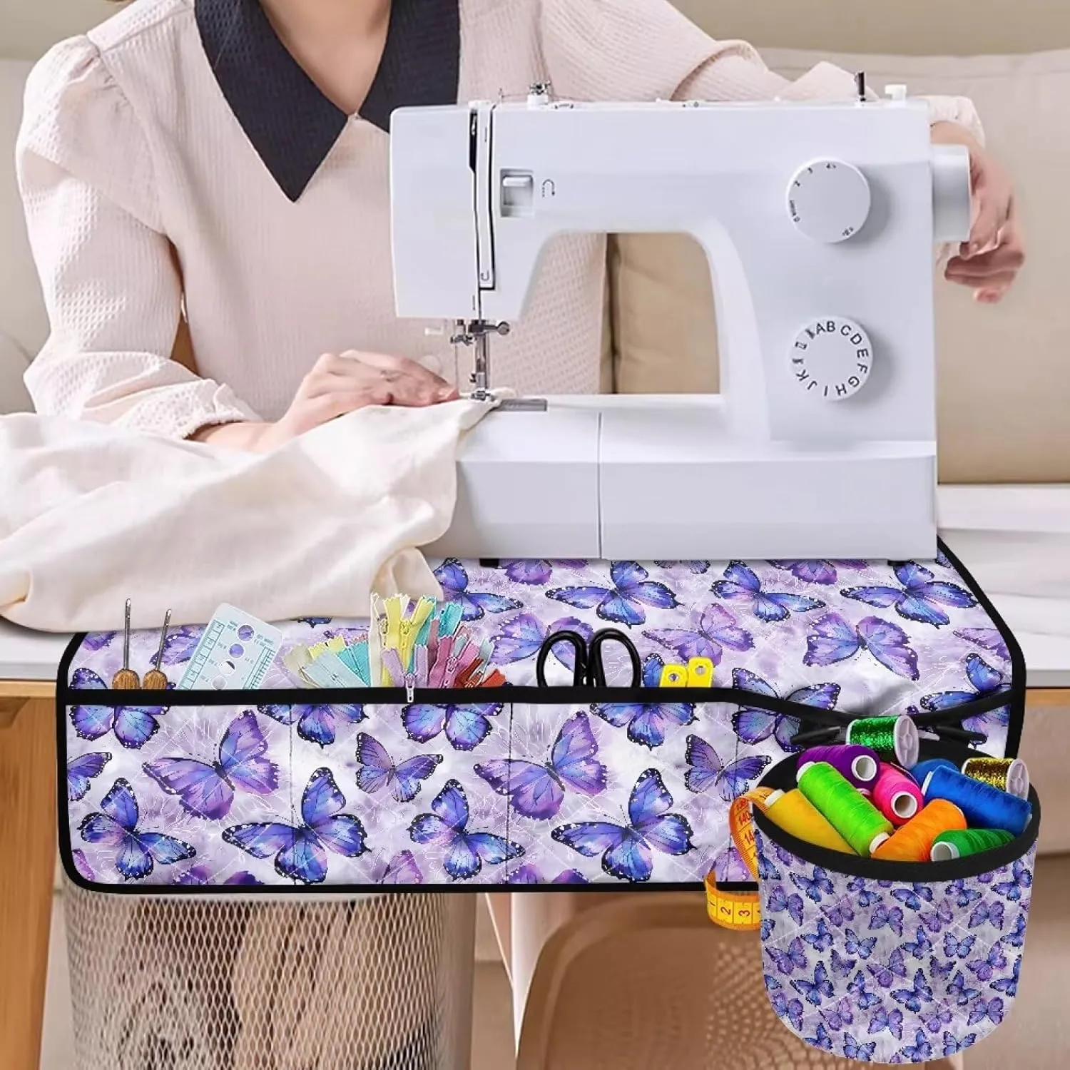 Sewing Machine Table Pad, Butterfly Sewing Machine Carry Case for Table with Pockets Protective Mats Fits Most Standard Household Sewing Machines
