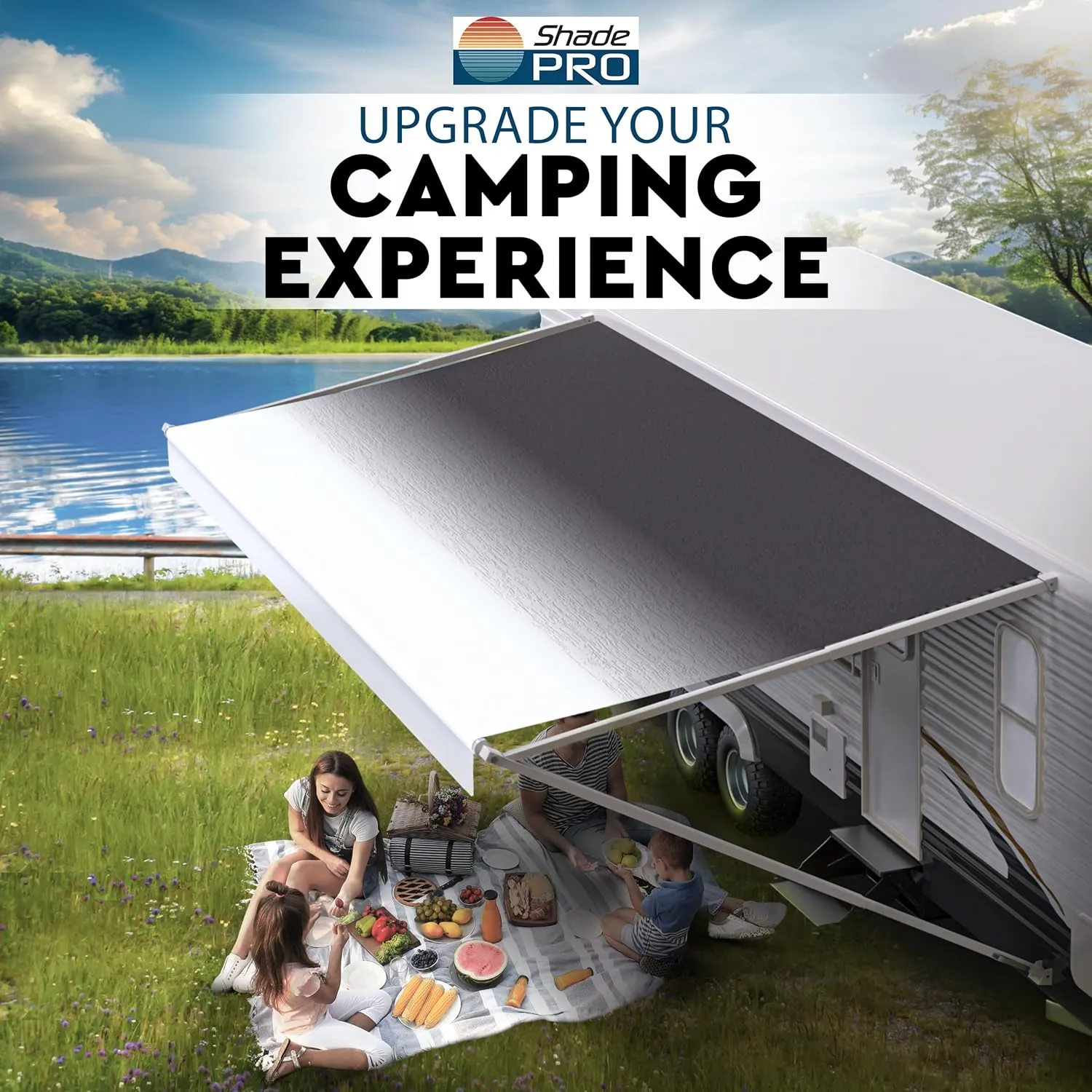 Shade Pro RV Awning Fabric Replacement | Durable Premium Grade Vinyl (16' [Fabric 15' 2"], Reverse Charcoal Fade) Camper Shade Awning Canopy