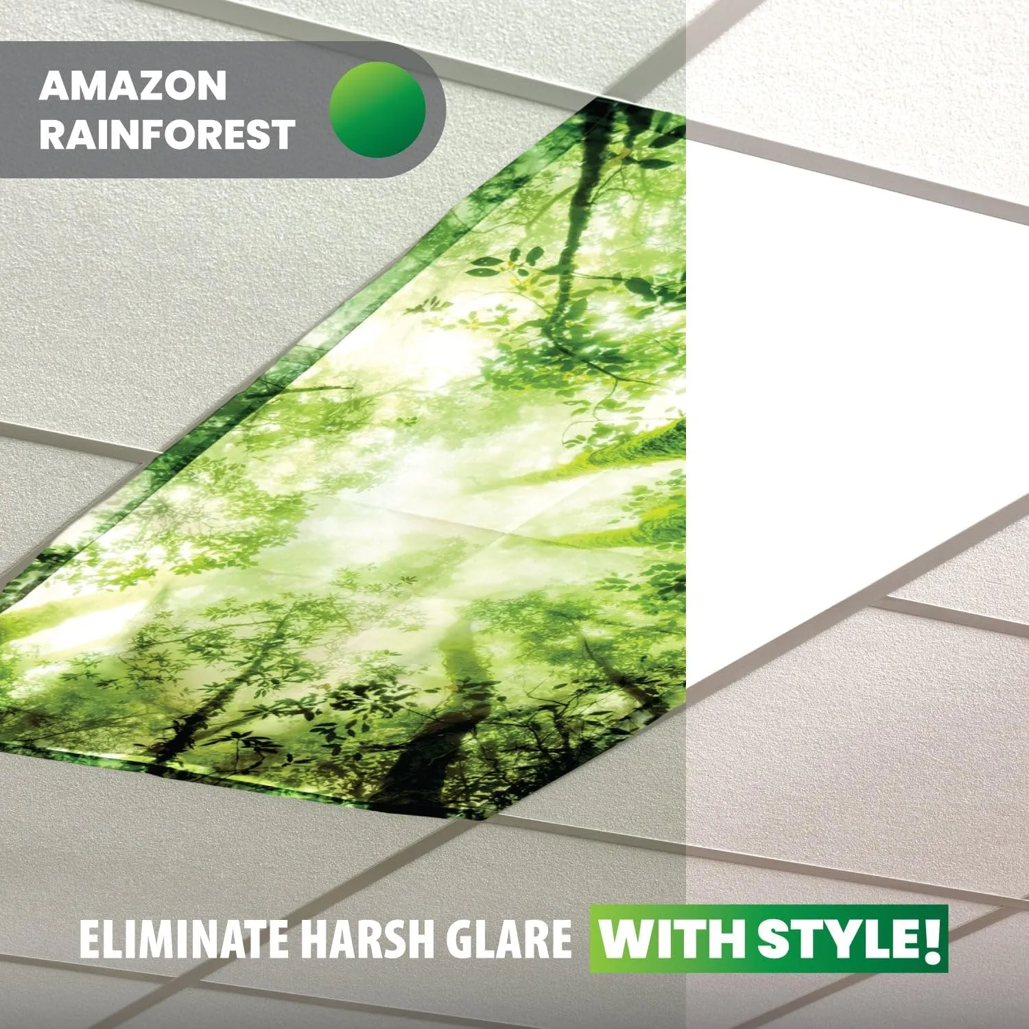 ShadeOn Fluorescent Light Covers for Ceiling Lights (4-Pack) - 2x4 ft Magnetic Light Covers for Ceiling Lights Classroom - Office Light Covers for Fluorescent Lights - Amazon Rainforest