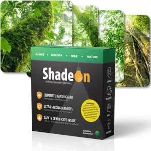 ShadeOn Fluorescent Light Covers for Ceiling Lights (4-Pack) - 2x4 ft Magnetic Light Covers for Ceiling Lights Classroom - Office Light Covers for Fluorescent Lights - Amazon Rainforest