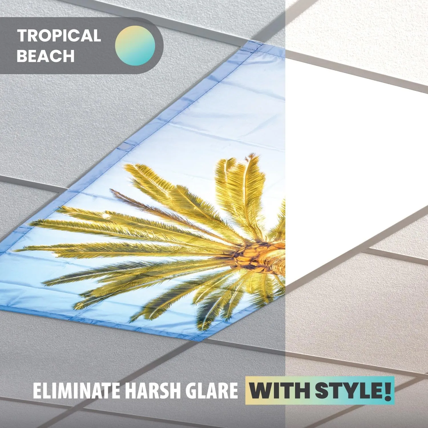 ShadeOn Fluorescent Light Covers for Ceiling Lights (4-Pack) - 2x4 ft Magnetic Light Covers for Ceiling Lights Classroom - Office Light Covers for Fluorescent Lights - Tropical Beach