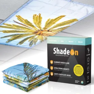 ShadeOn Fluorescent Light Covers for Ceiling Lights (4-Pack) - 2x4 ft Magnetic Light Covers for Ceiling Lights Classroom - Office Light Covers for Fluorescent Lights - Tropical Beach