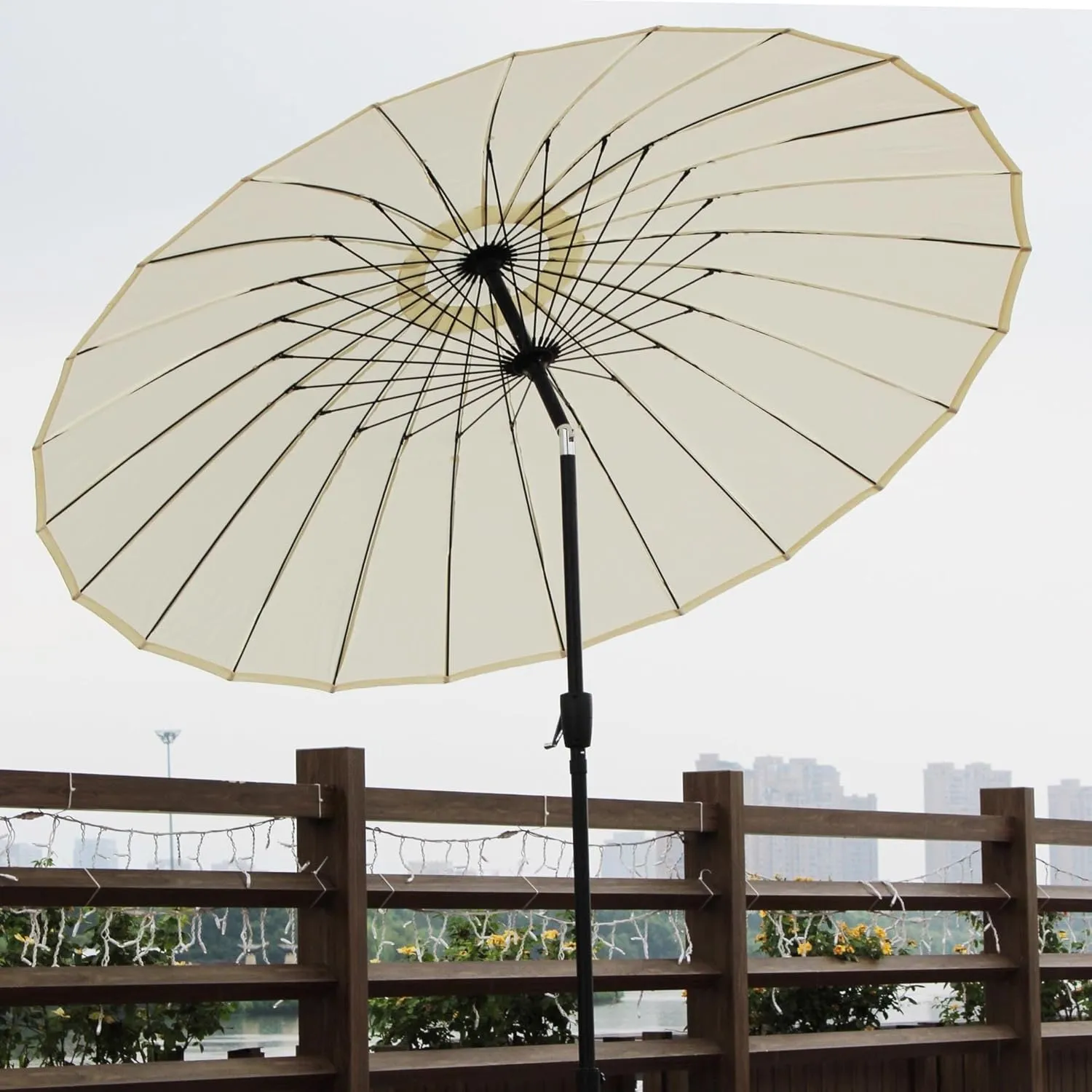 Shanghai Garden Parasol 270cm, Outdoor Patio Umbrella with Button Tilt and Crank, 24 Ribs, UV Protection, Waterproof, Balcony Umbrella