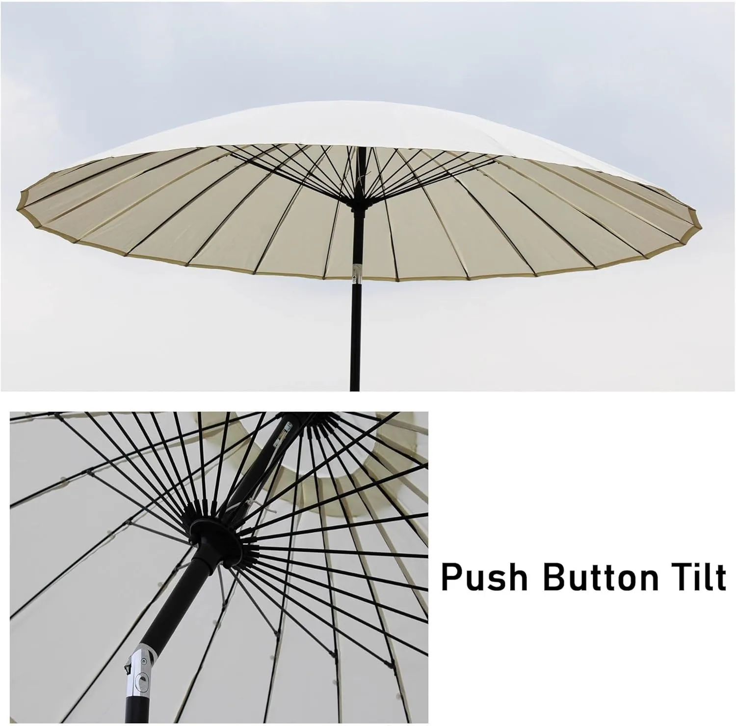 Shanghai Garden Parasol 270cm, Outdoor Patio Umbrella with Button Tilt and Crank, 24 Ribs, UV Protection, Waterproof, Balcony Umbrella