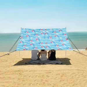 Shark Sea Beach Canopy Tent Anti-UV & Wind Resistant, Wave Summer Camping Sun Shelter Easy Setup Portable,Outdoor Shade Tents with Sandbags,Sand Shovels,Ground Pegs & Stability Poles