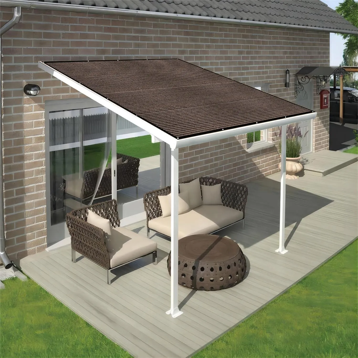 Shatex 90% Sun Shades for Patios 6X 10ft Shade Fabric Sun Shade Cloth Taped Edge with Grommets Sun-Block Mesh Shade for Pergola Cover Canopy Mocha, 12 Bungee Balls