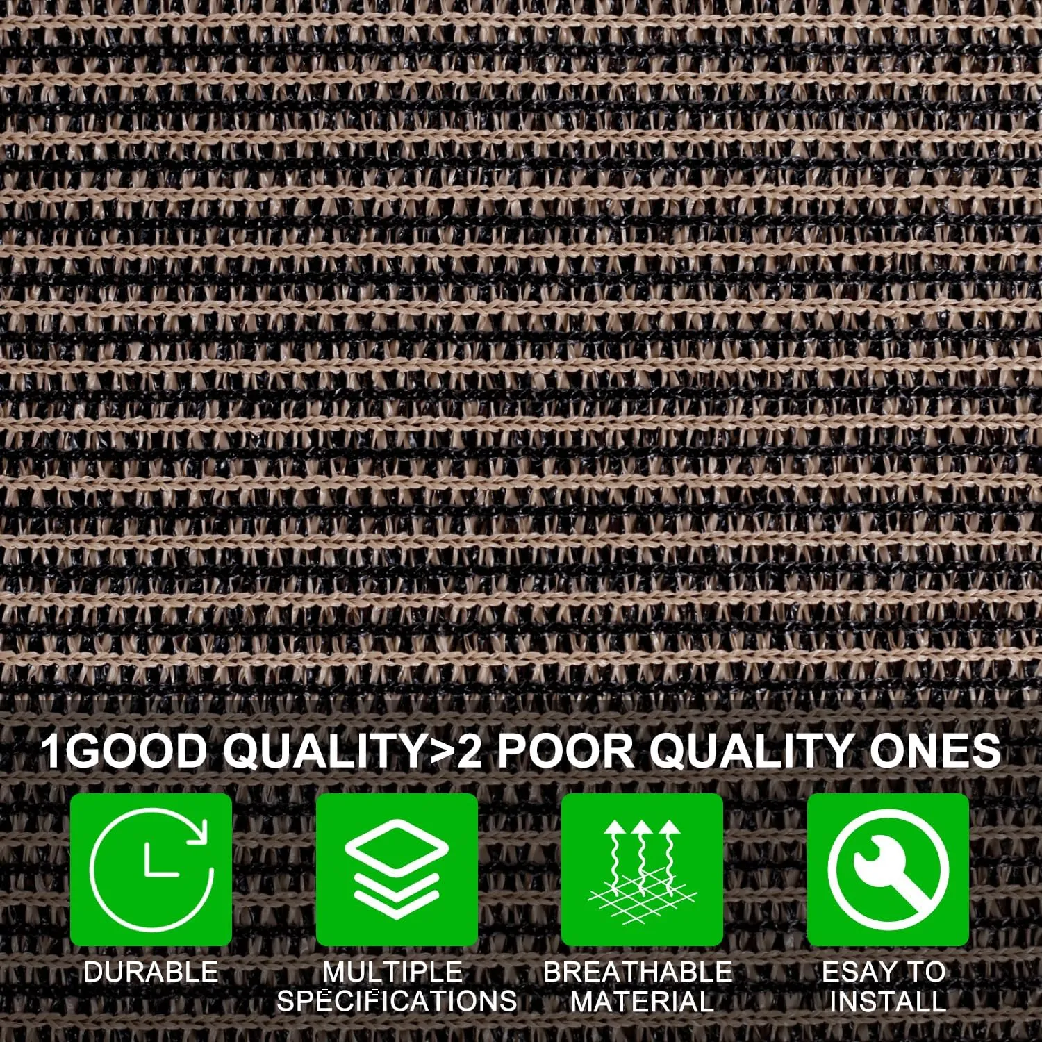 Shatex 90% Sun Shades for Patios 6X 10ft Shade Fabric Sun Shade Cloth Taped Edge with Grommets Sun-Block Mesh Shade for Pergola Cover Canopy Mocha, 12 Bungee Balls