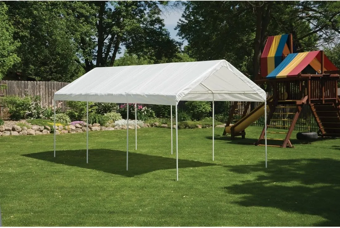 ShelterLogic 10' x 20' MaxAP Canopy Series Compact Outdoor Easy to Assemble Steel Metal Frame Canopy with 50  UPF Sun Protection and Waterproof Cover, white (23522)