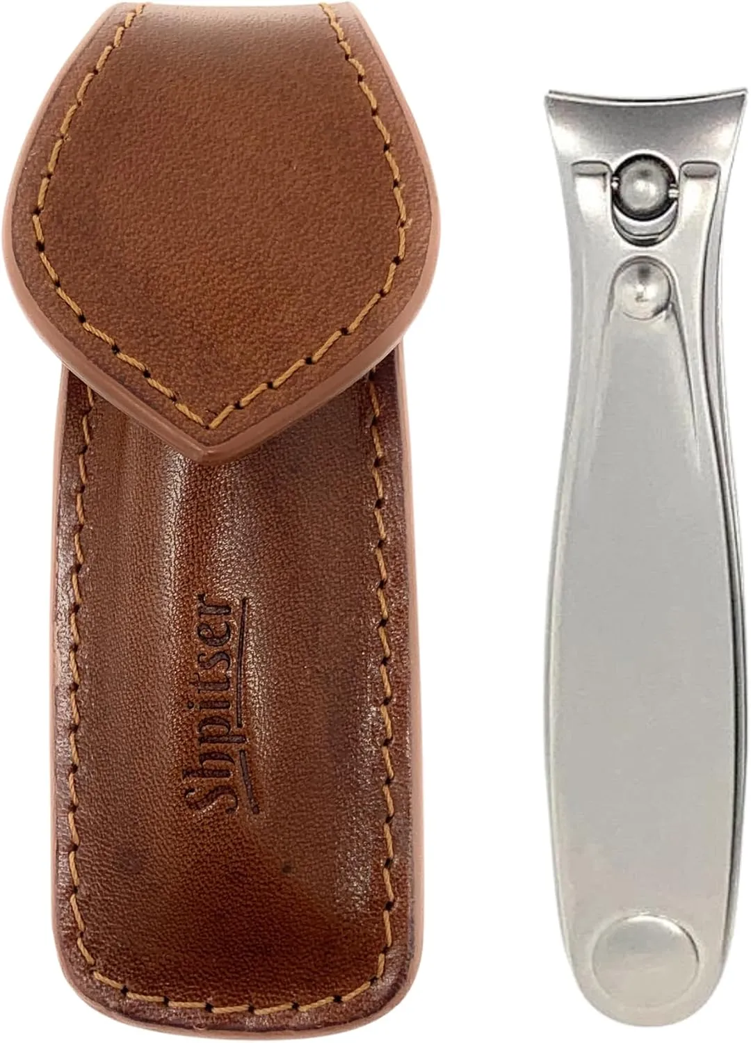 Shpitser Nail Clipper of Solingen Stainless Steel, German TopInox German Fingernails and Toenails Clipper, Nail Care for Men and Women in Genuine Leather Case (Dark Brown)