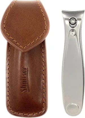 Shpitser Nail Clipper of Solingen Stainless Steel, German TopInox German Fingernails and Toenails Clipper, Nail Care for Men and Women in Genuine Leather Case (Dark Brown)