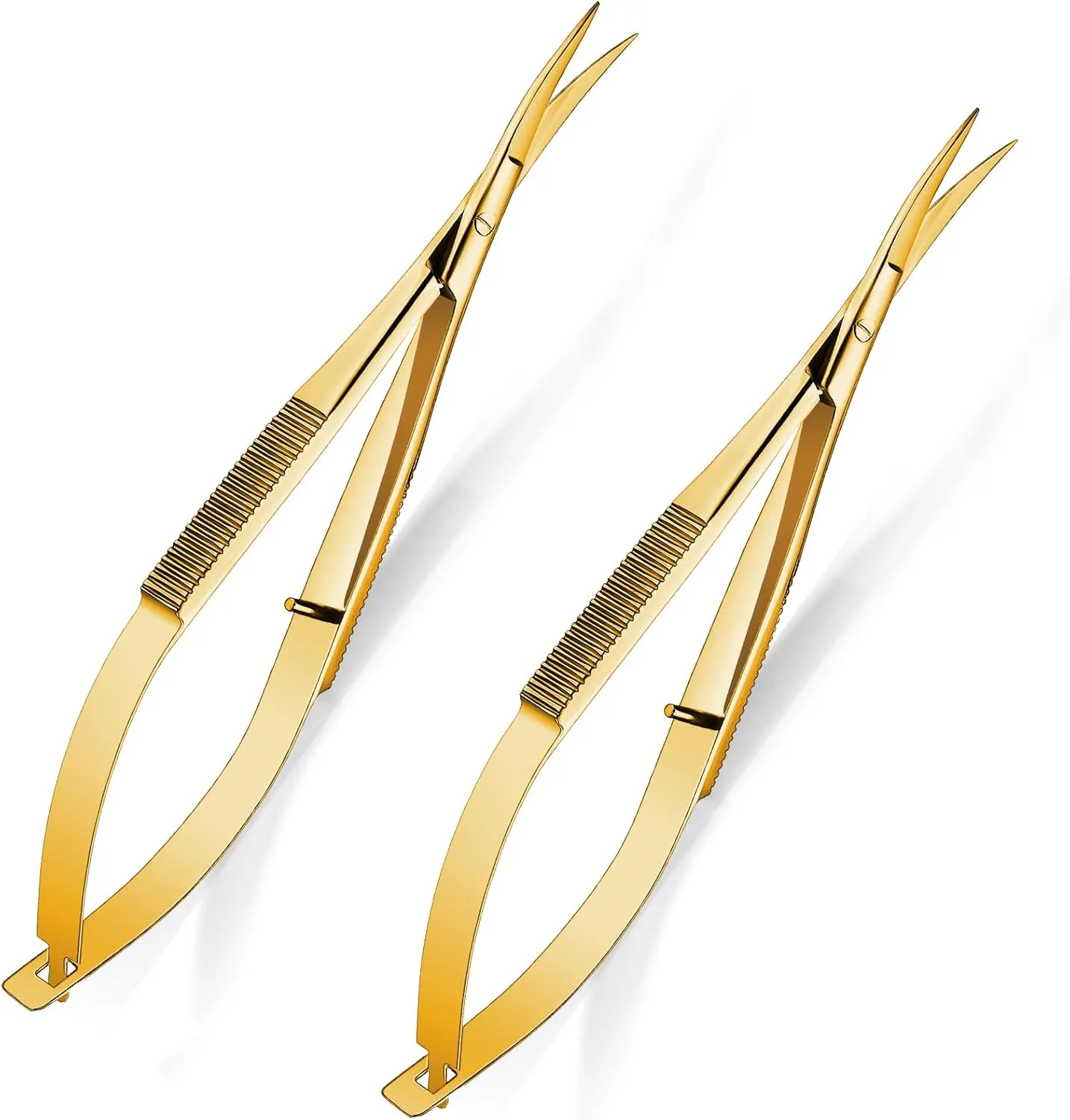 Shynai 2 Pieces 4.7 Inch Eyebrow Scissors Embroidery Scissors Spring Action Curved Tip Stainless Steel Cutting Eyebrow Trimming Craft(Gold)