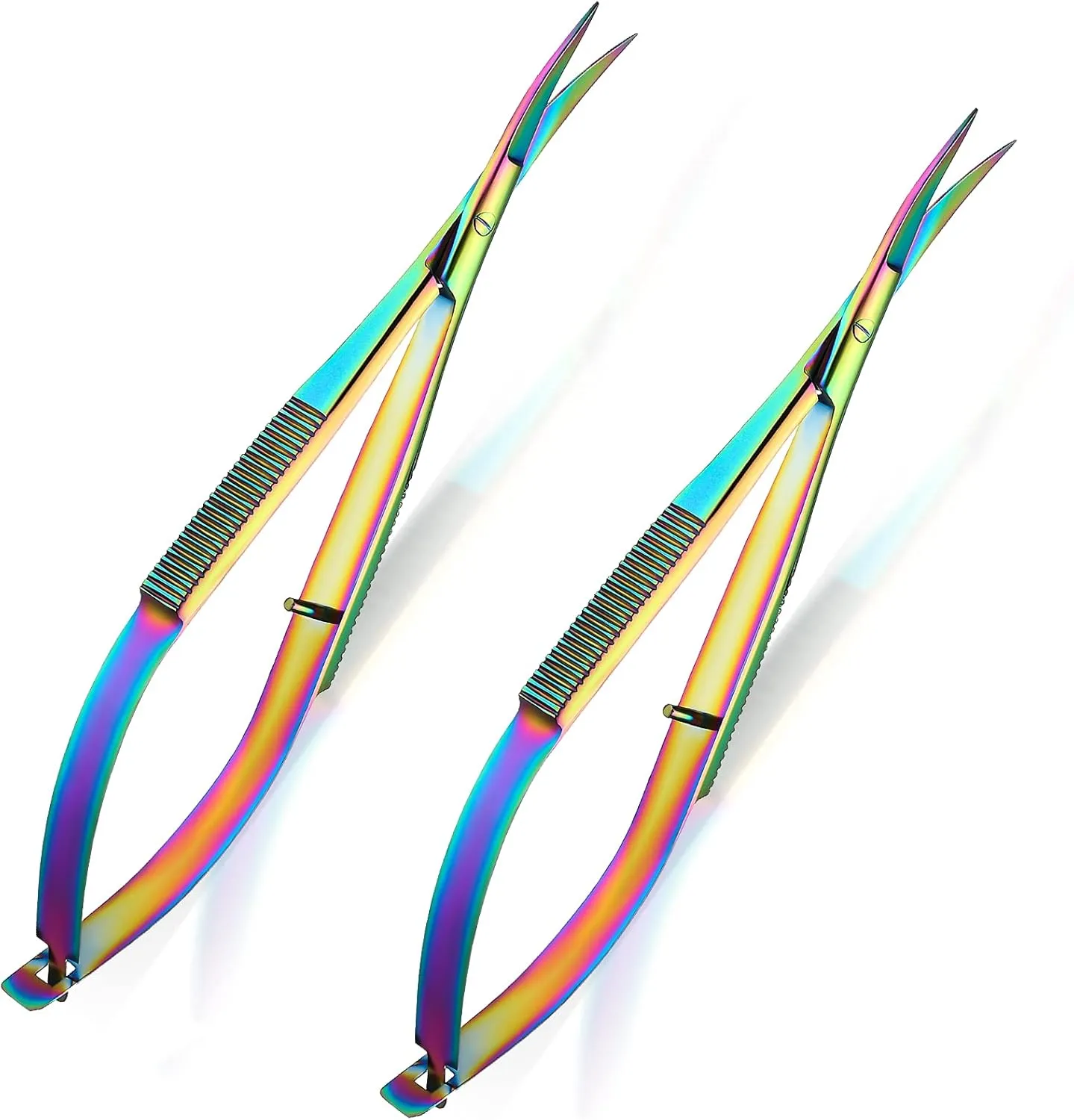 Shynai 2 Pieces 4.7 Inch Eyebrow Scissors Embroidery Scissors Spring Action Curved Tip Stainless Steel Cutting Eyebrow Trimming Craft(Multi-color)
