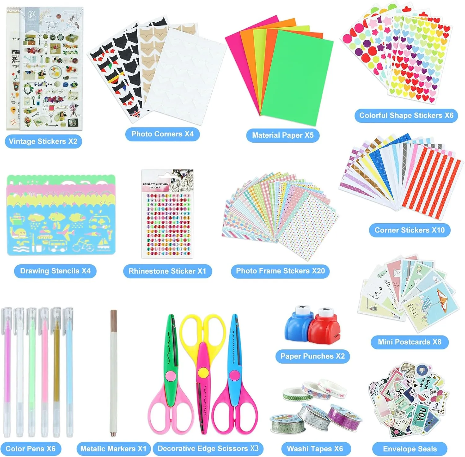 SICOHOME Scrapbook Supplies Kit - Bullet Junk Journaling Scrapbooking Set with Stationery Paper Stickers Tapes Scissors Markers - Birthday Gift Love Craft for Starter Kid Girl Women Adults