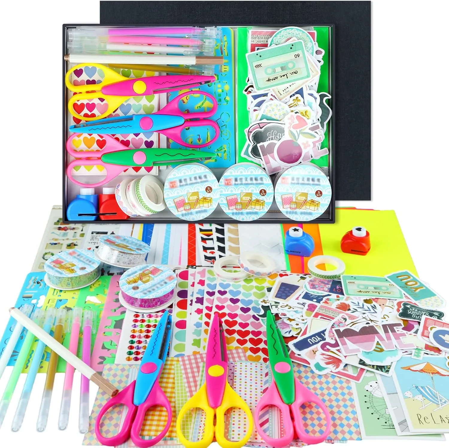 SICOHOME Scrapbook Supplies Kit - Bullet Junk Journaling Scrapbooking Set with Stationery Paper Stickers Tapes Scissors Markers - Birthday Gift Love Craft for Starter Kid Girl Women Adults