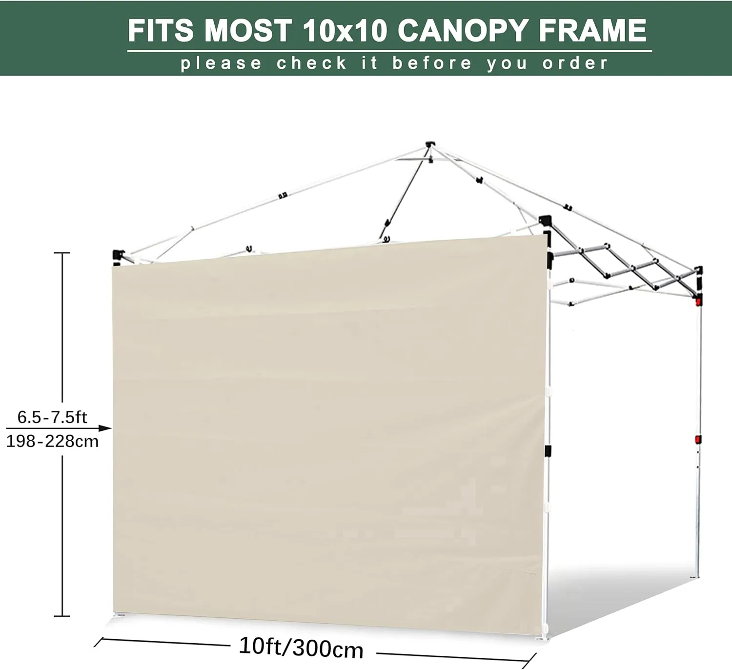 SideWall for 10x10 Canopy Frame, 3 Pack Beige SunWall Only, (with Zippers)