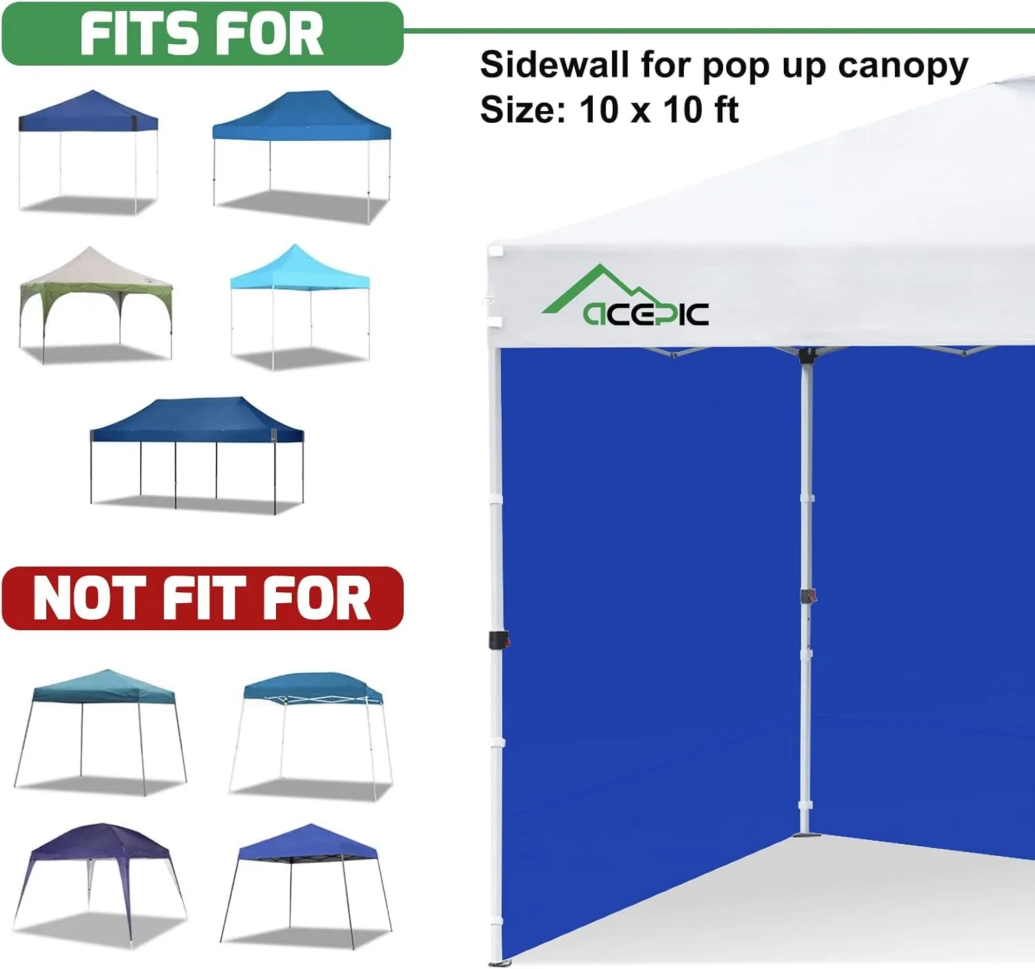 Sidewalls for 10x10 Pop Up Canopy, 210D Polyester Waterproof Canopy Sidewalls with UV Protection, Sunwall Only (Blue, 10x10 3PCS)