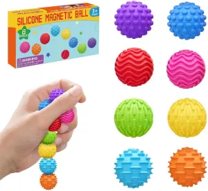 Silicone Magnetic Fidget Balls Toys, 8Pcs Sensory Items Quiet Fidget Toys for Anxiety Travel Classroom Toys，Stress Relief Balls Stone for Adults Sensory Toys for Calming, Stress, Autism and ADHD