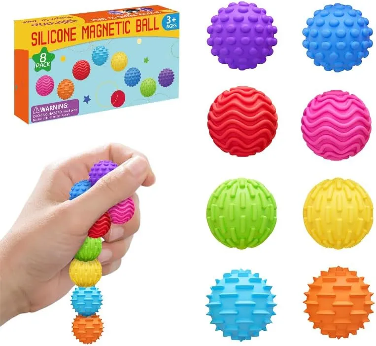 Silicone Magnetic Fidget Balls Toys, 8Pcs Sensory Items Quiet Fidget Toys for Anxiety Travel Classroom Toys，Stress Relief Balls Stone for Adults Sensory Toys for Calming, Stress, Autism and ADHD