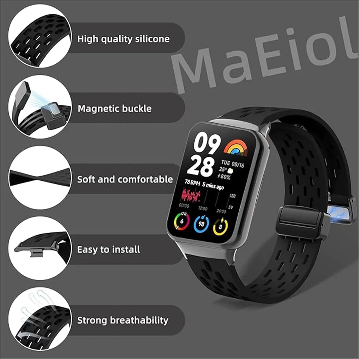 Silicone Strap for Redmi watch 4/8 Pro Magnetic Buckle Sports Band for Mi band 8 pro Correa Breathable Bracelet Accessories Watchbands