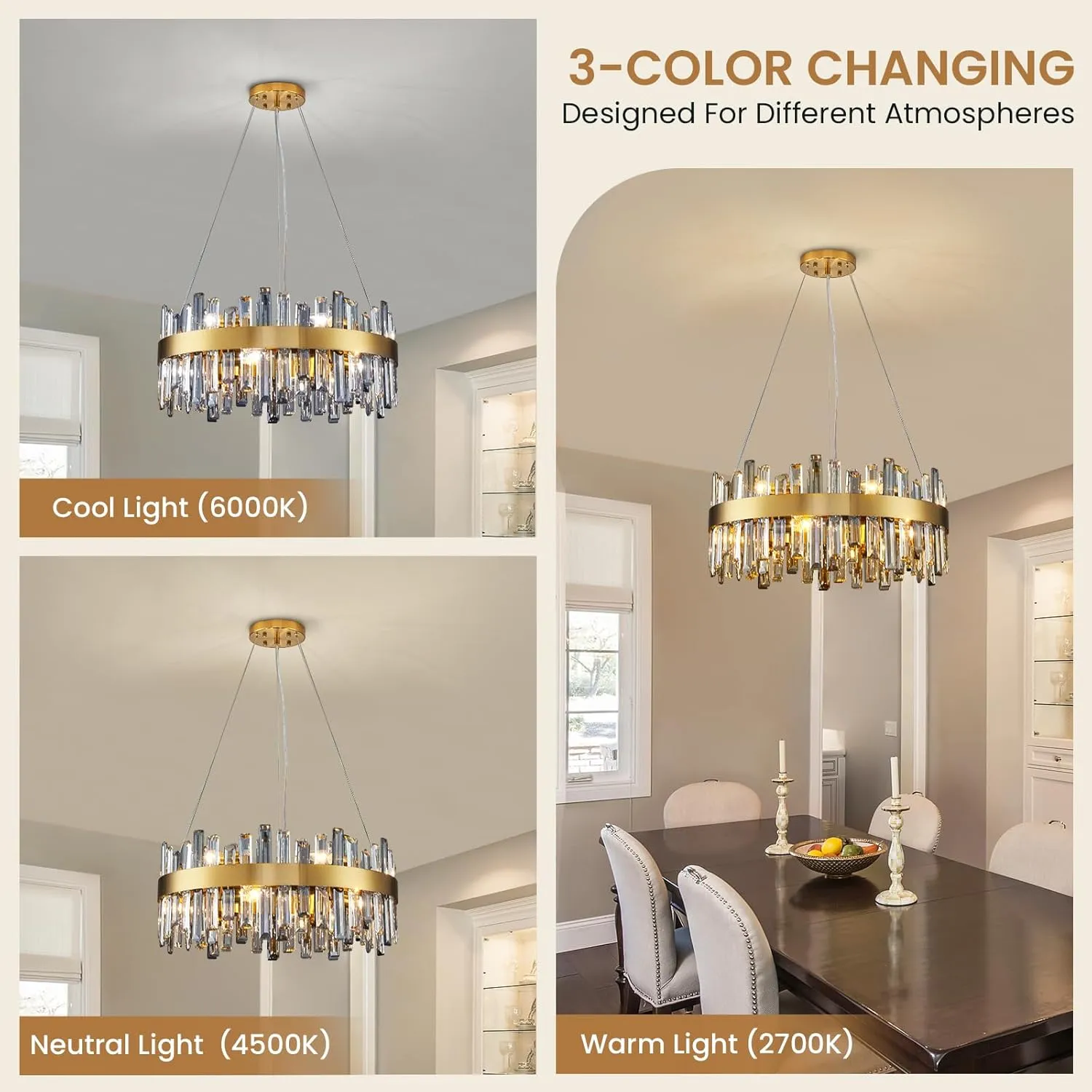 Siljoy Modern Crystal Chandeliers, 12 Lights Brass Gold Raindrop Crystal Chandelier Lighting, Adjustable Hanging Pendant Light Fixture for Dining Room Living Room Kitchen Island D23.6''