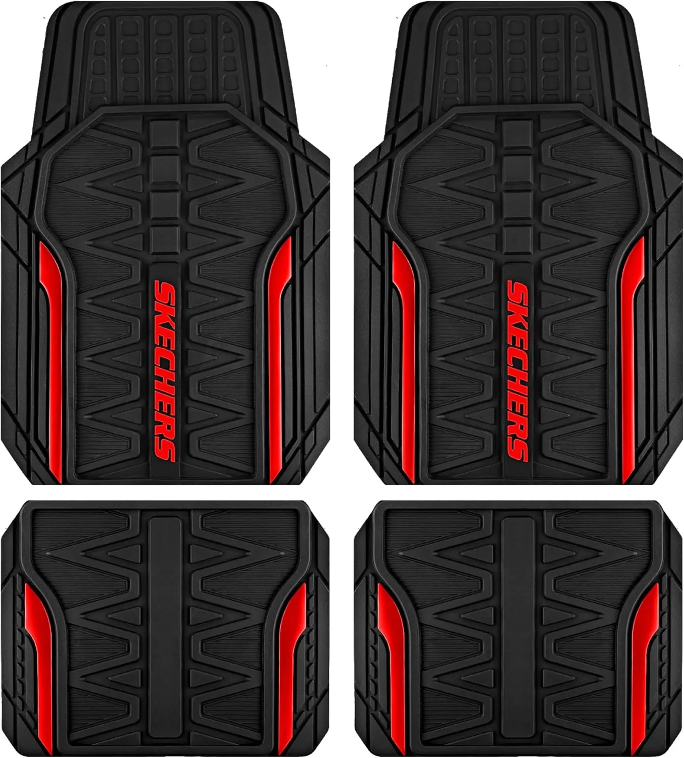Skechers Car Floor Mats,Heavy Duty Rubber Car Mats Full Set,All Weather Floor Mats,Waterproof Trim to Fit Universal Floor Liner Car Accessories,Automotive Floor Mats for Cars Trucks SUV,Red