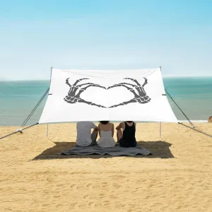 Skeleton Hands Heart Gesture Beach Canopy Tent Anti-UV & Wind Resistant, Camping Sun Shelter Easy Setup Portable,Outdoor Shade Tents with Sandbags,Sand Shovels,Ground Pegs & Stability Poles