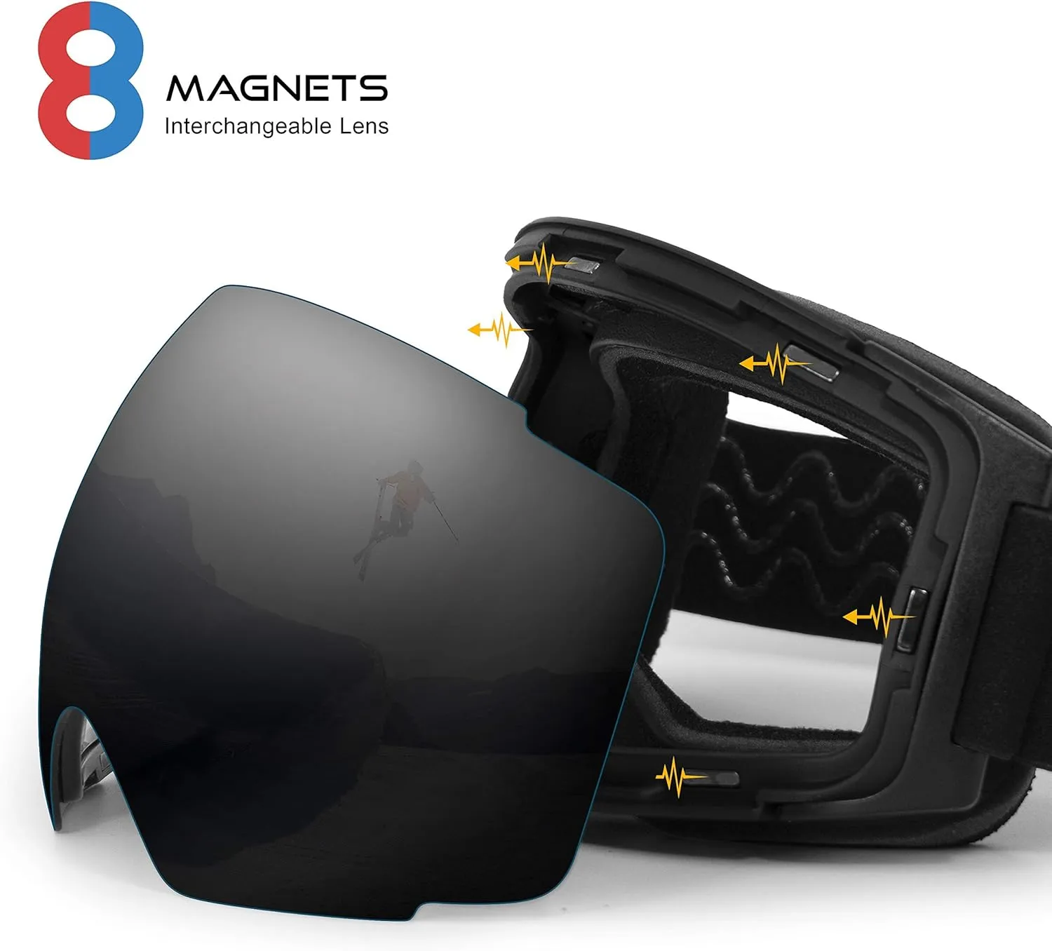 Ski Goggles PRO - Frameless, Replacement Interchangeable Lens 100% UV400 Protection for Men & Women 7 Colors