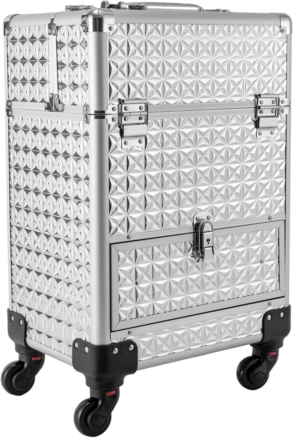 Sliver Rolling Makeup Train Case,Salon Cosmetic Trolley Organizer Box, Manicure Storage Case Polish Organizer Makeup Trolley for Studio or Travelling Nail Technician Artists