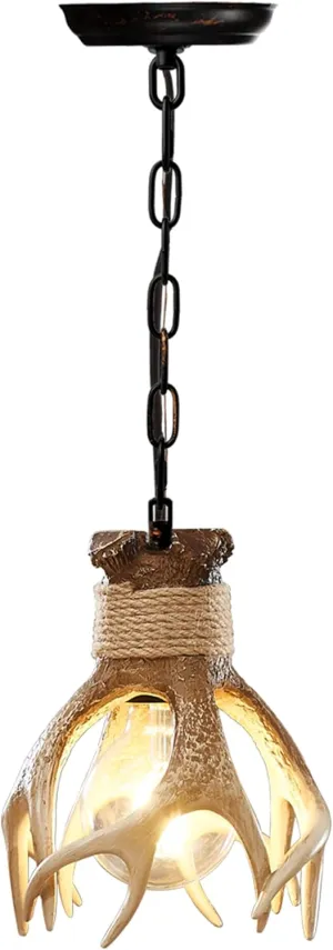 Small Antler Light Fixtures, Rustic Deer Farmhouse Pendant Hanging Lighting Fixture Faux Antler Lamps for Cabin Kitchen Table Sink Bathroom Dining Room…