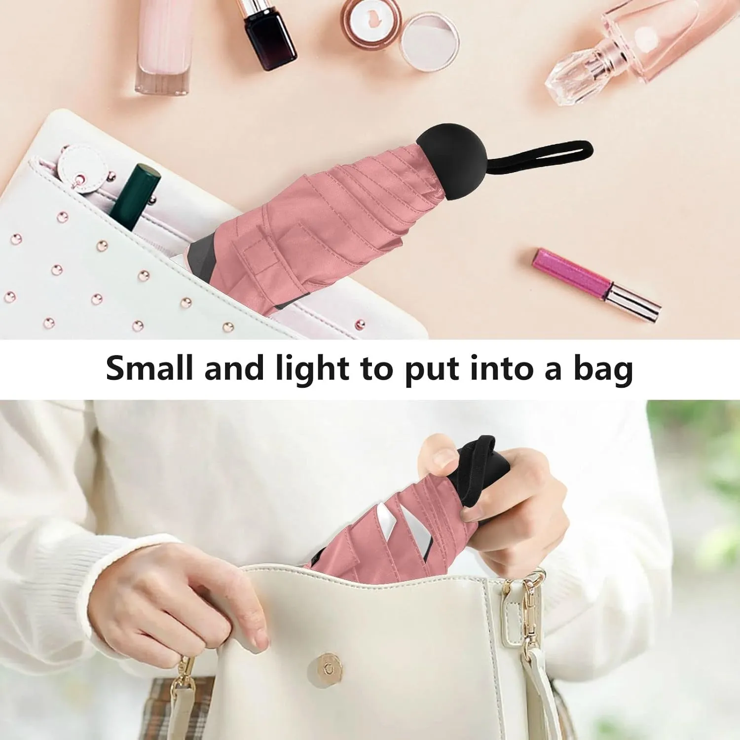 Small Mini Anti-UV Compact Travel Umbrella, 5 Folding Ultra-Light Umbrella, 6 Ribs Pocket Windproof Foldable Vinyl Parasol