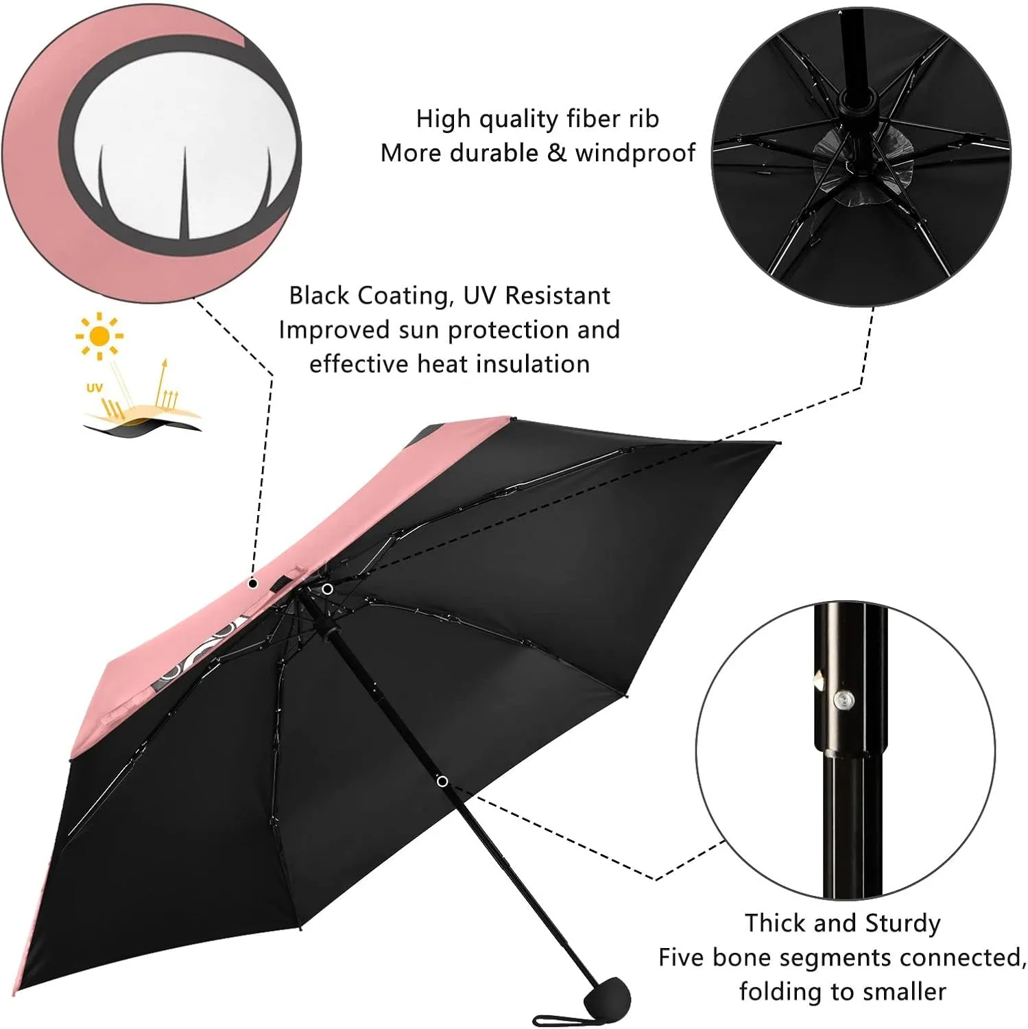 Small Mini Anti-UV Compact Travel Umbrella, 5 Folding Ultra-Light Umbrella, 6 Ribs Pocket Windproof Foldable Vinyl Parasol