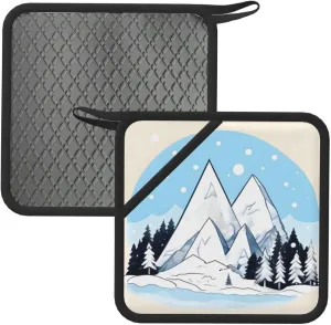 Snow-capped mountains Printed Square Silicone Hot Mat (7.1 inches) - Suitable for Frying Pans, Ovens, Grills, Kitchen Tables
