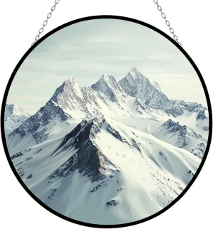Snow Capped Mountains Suncatcher Stained Glass Window Hanging by Clare Donovan Handmade Stained Glass Suncatchers Metal Chain Garden Decor Gift for Women Mother's Day Thanksgiving