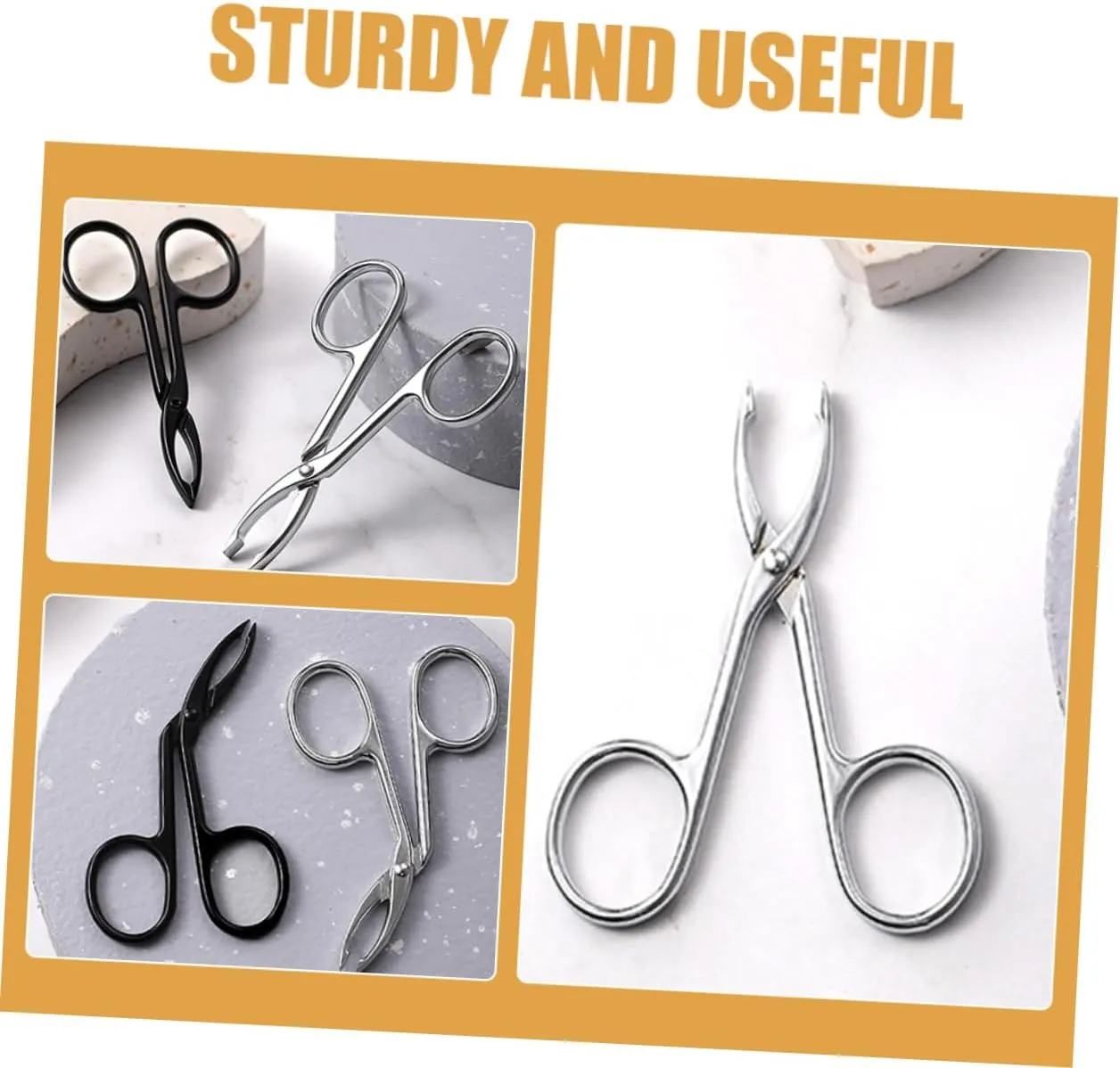 SOIMISS 2sets 4 Pcs Stainless Steel Eyebrow Scissor Tweezers Precision Trimming Shaping Tools for Removal Curved Straight Designs Portable for Women 4pcs*2
