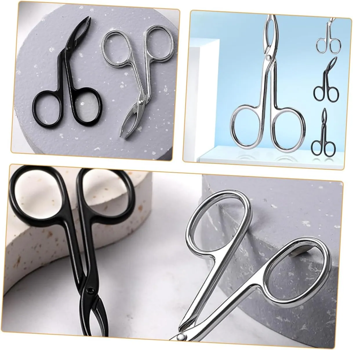 SOIMISS 2sets 4 Pcs Stainless Steel Eyebrow Scissor Tweezers Precision Trimming Shaping Tools for Removal Curved Straight Designs Portable for Women 4pcs*2