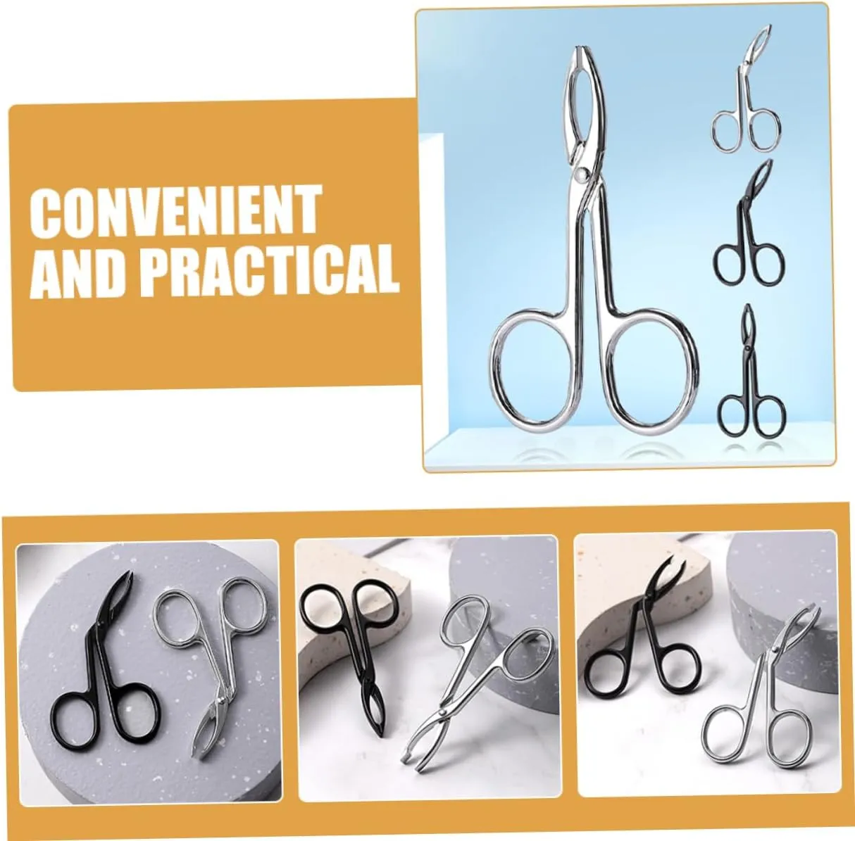SOIMISS 2sets 4 Pcs Stainless Steel Eyebrow Scissor Tweezers Precision Trimming Shaping Tools for Removal Curved Straight Designs Portable for Women 4pcs*2