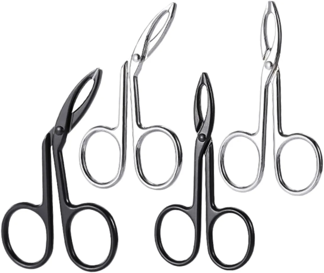 SOIMISS 2sets 4 Pcs Stainless Steel Eyebrow Scissor Tweezers Precision Trimming Shaping Tools for Removal Curved Straight Designs Portable for Women 4pcs*2