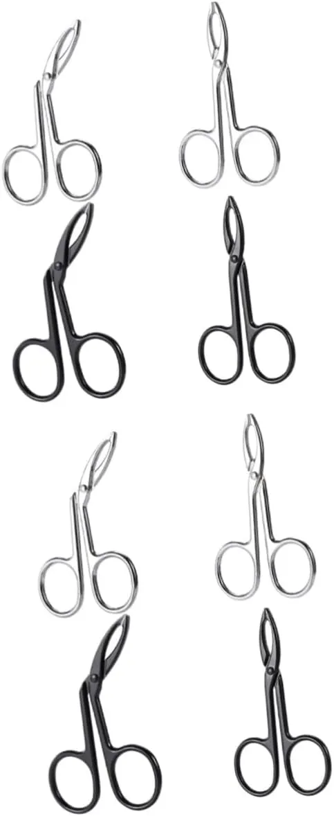 SOIMISS 2sets 4 Pcs Stainless Steel Eyebrow Scissor Tweezers Precision Trimming Shaping Tools for Removal Curved Straight Designs Portable for Women 4pcs*2